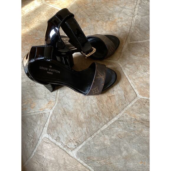 USED LOUIS VUITTON Monogram Silhouette line Shoes heel Sandals EU35 - Picture 7 of 10